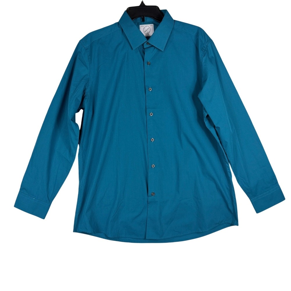 Bespoke New York Men Slim Fit Dress Shirt Teal Blue Cotton Blend L 16-16.5 32/33